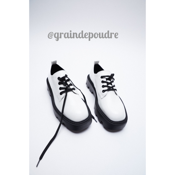 Rare! Zara White Vegan Leather Rugged Platform Heel Creeper Oxfords 38 7.5